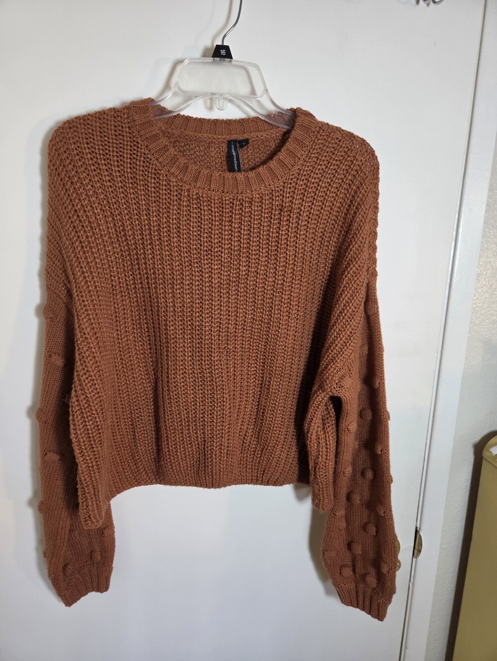 moon & madison Rust Brown Bobble-Sleeve Crewneck Sweater